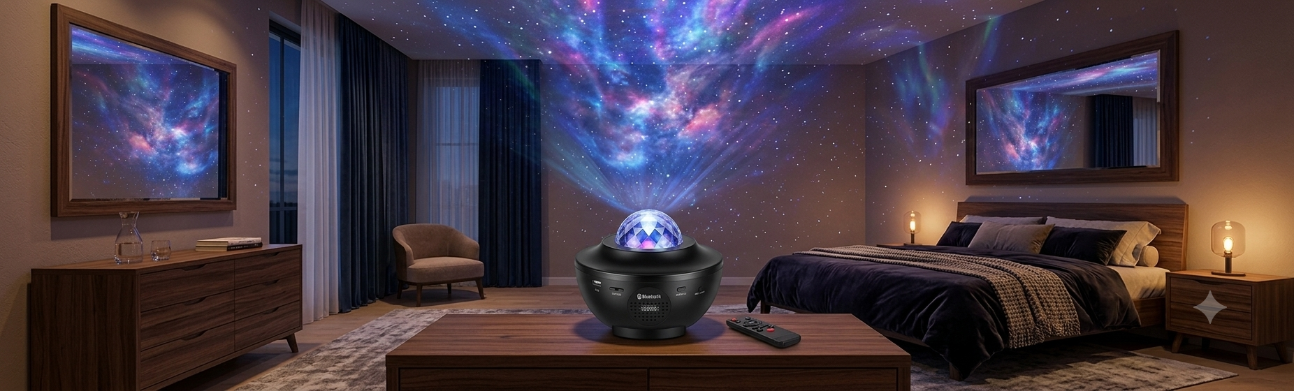 Proyector de Estrellas encendido en una habitaci&oacute;n